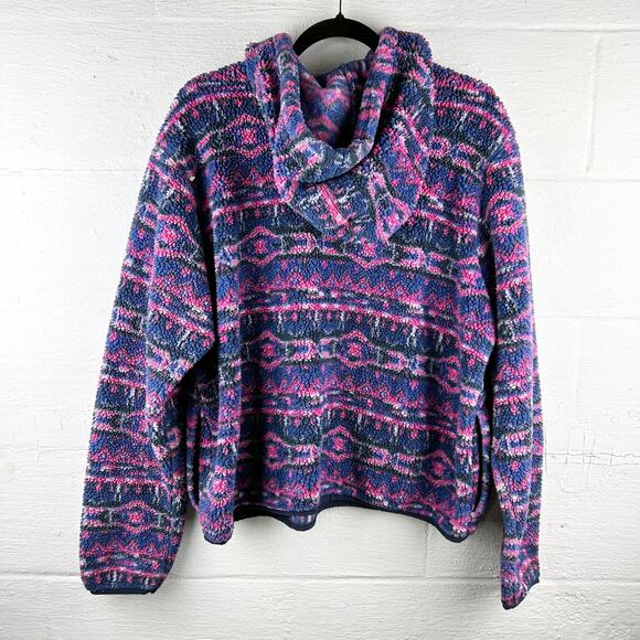 Columbia West Bend Hooded Sherpa Sweater Geometric Print Purple/Blue Size XXL - Picture 4 of 8
